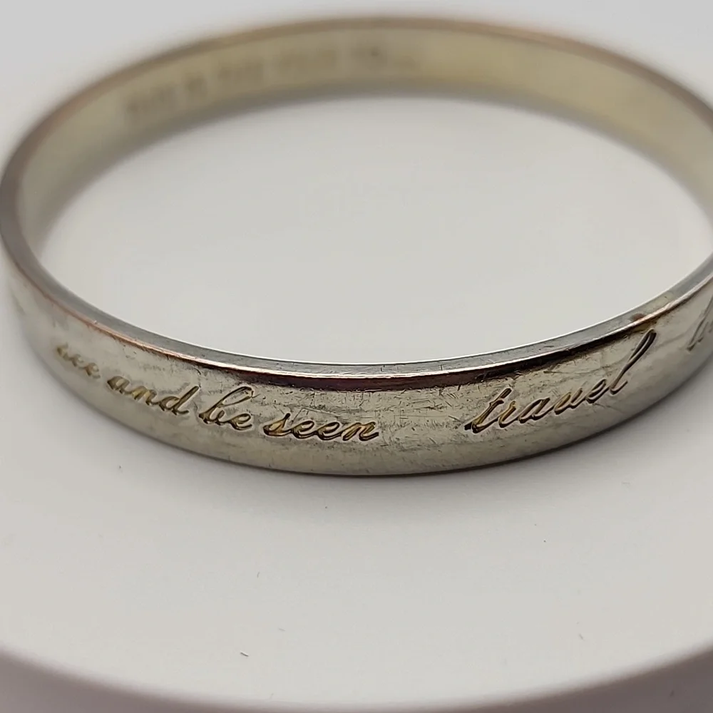 Kate Spade Approx 9 Inch Silver‎ Tone Bangle Bracelet "This Is The Year To..." - Picture 3 of 8